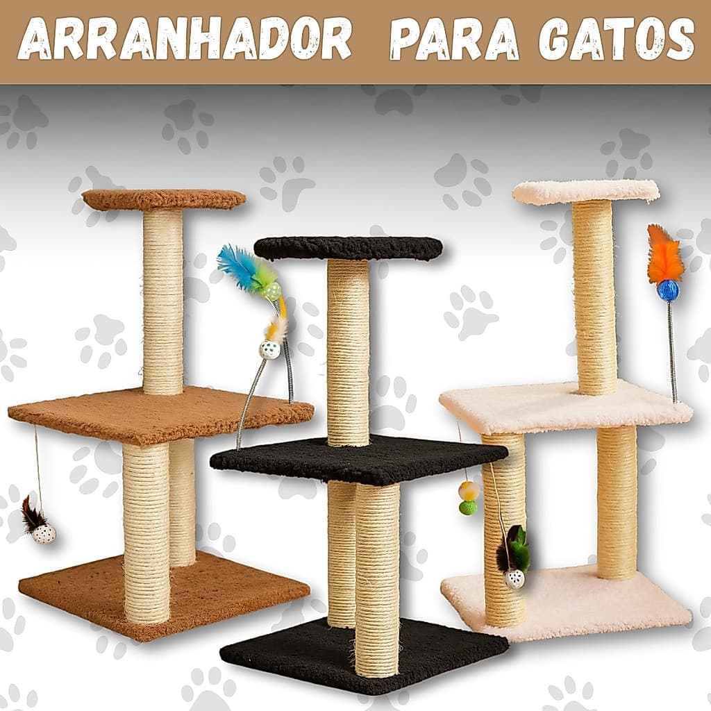 Arranhador para Gatos Pet Três Andares com Sisal e Base Estável