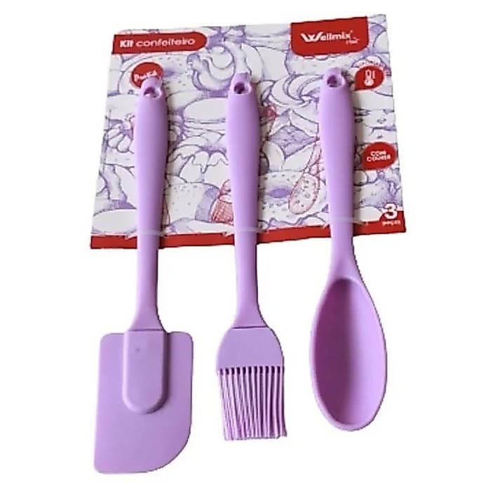 Kit 3 Peças Colher E Pincel Espátula De Silicone Culinário