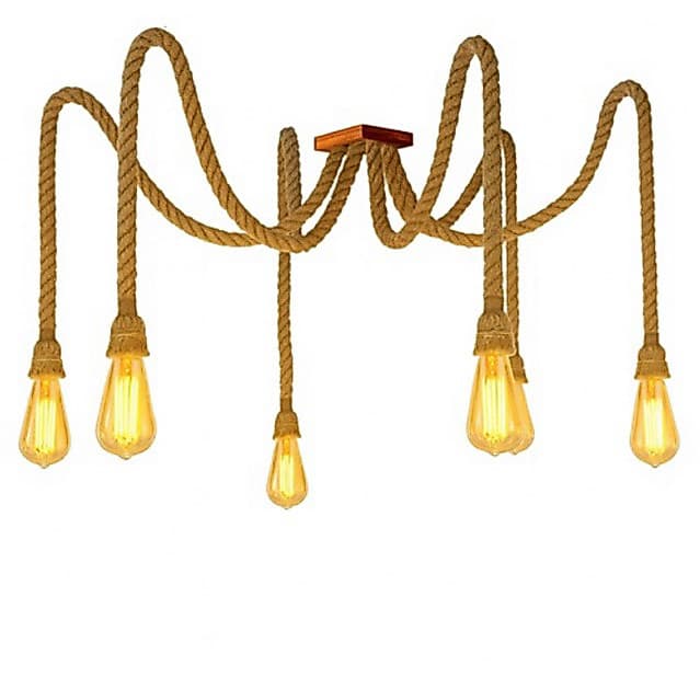 Luminária Pendente de Teto Aranha 6 Pernas – Lustre Rústico Corda Sisal Retrô Vintage Moderno