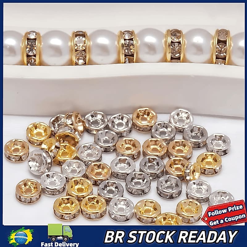 ✅[BR Seller]Rondelle Strass 6mm 8mm 10mm 100 Unidades Rondella Entremeio Miçanga Jóia Artesanato