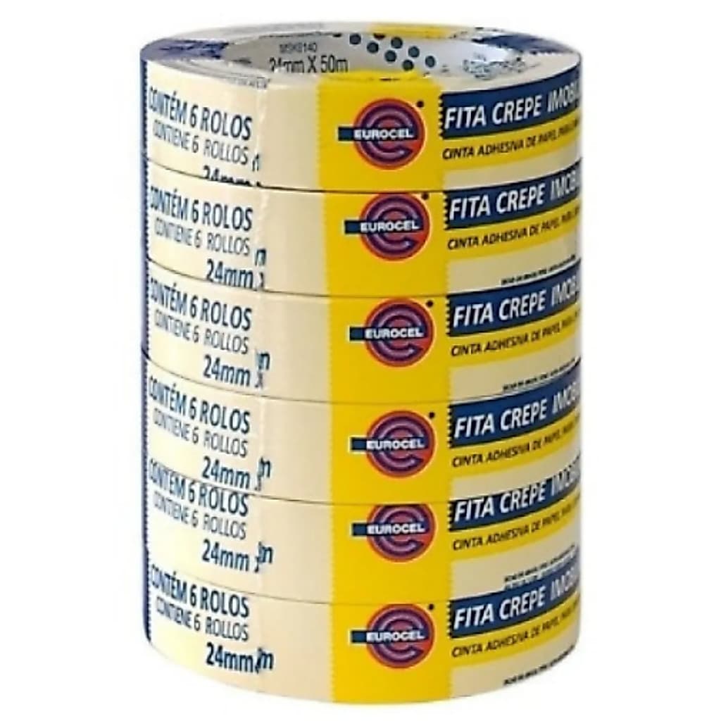 Kit 6X Rolo Fita Crepe 24x50 Eurocel