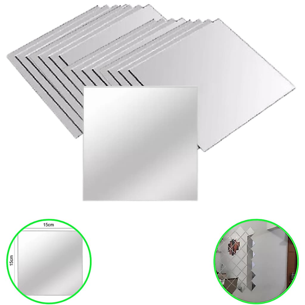 5 Espelho Quadrado  Decorativo Adesivo 3m Acrílico Flexível 15cm x 15 cm