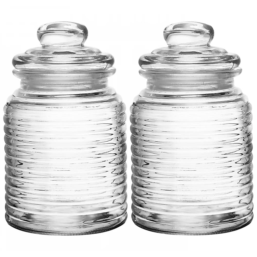 Kit Com 2 Potes de Vidro Hermético Colmeia Transparente 1L