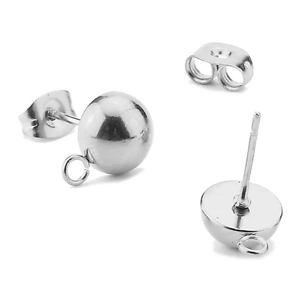 Base Brinco Meia Bola C/ Tarracha - Prata - 6mm 100 Peças