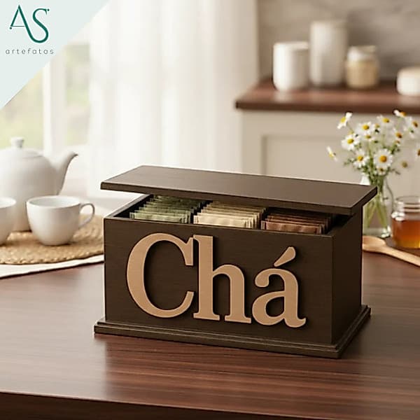 Porta Sachê de Chá Em MDF Branco Com Divisória Cantinho Do Café Casa Decoração