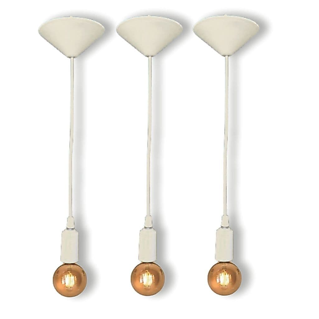 Kit 3 Fio Pendente Lustre Luminária de Teto Retrô Soquete Liso E27 Cabo PP Branco 1mt 110/220