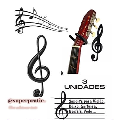 3 Suportes para Violão de Parede; Guitarra; Uculelê; Baixo; Viola.