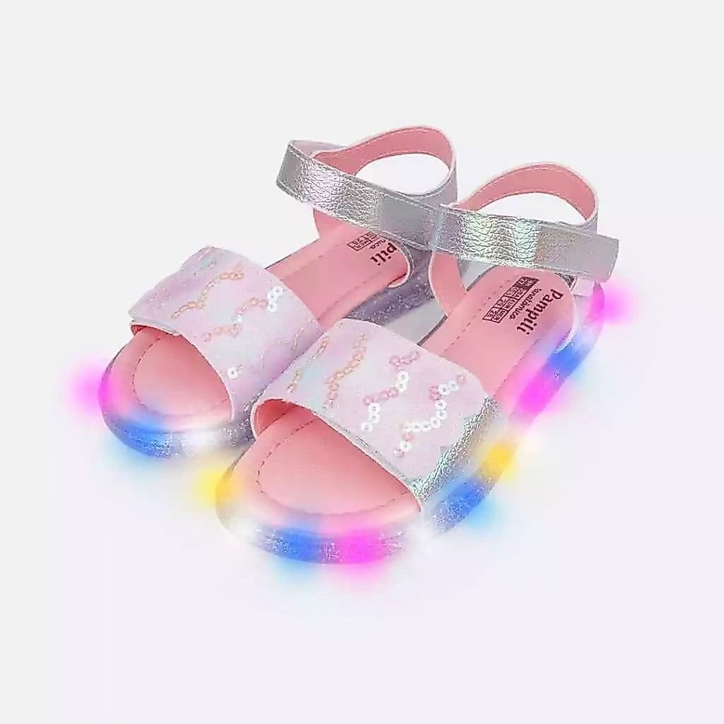 Sandália Infantil Menina Pampili Lulli Led- Prata Holográfico