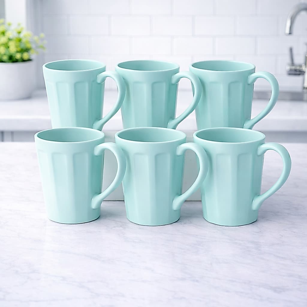 Kit 6 Canecas Caneladas de Porcelana 200ml Verde para Café Chá Conjunto Cozinha Mesa Casa