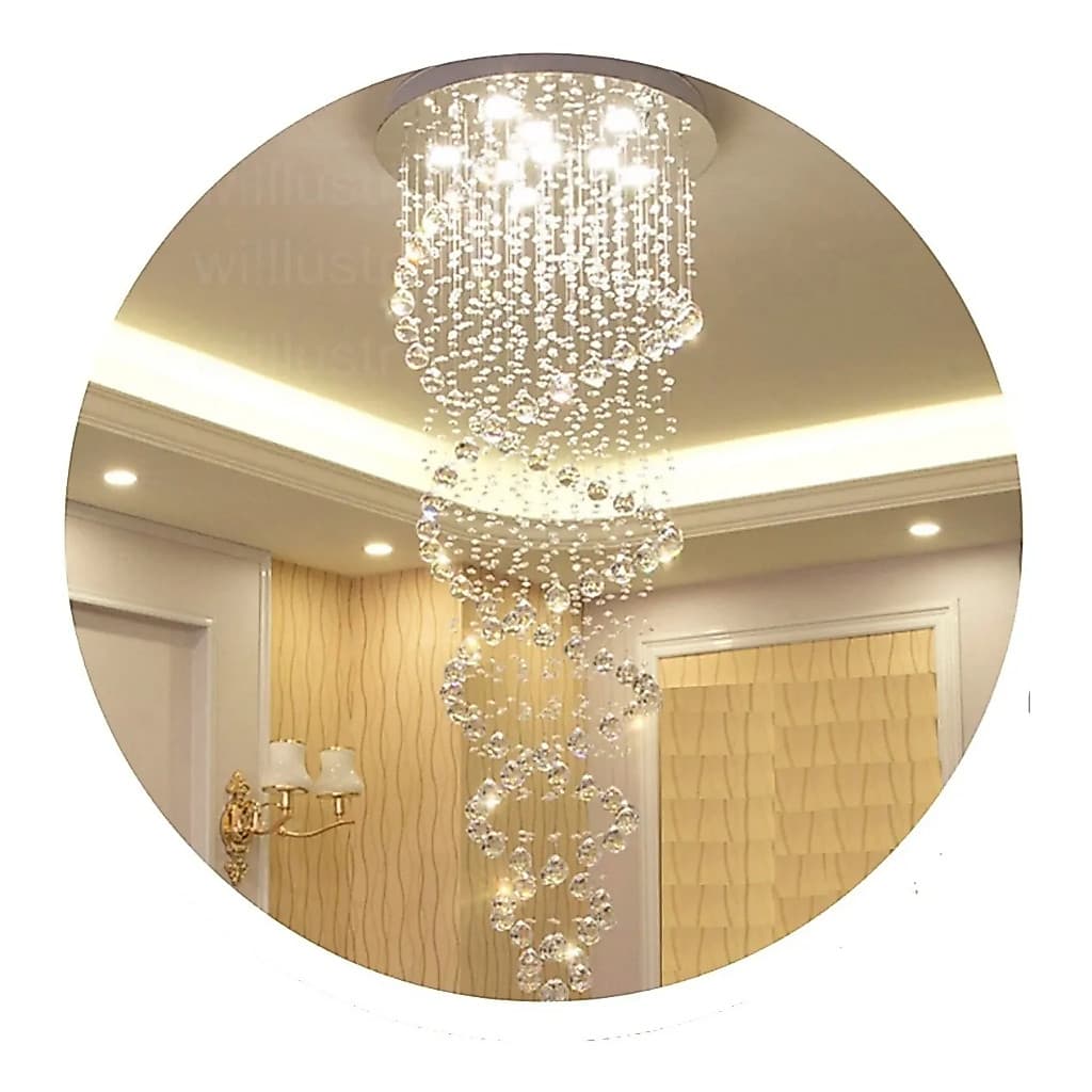 Lustre Pendente Teto De Cristal K9 Espiral Duplo Grande Pé Direito Alto Escada Luxo Bivolt