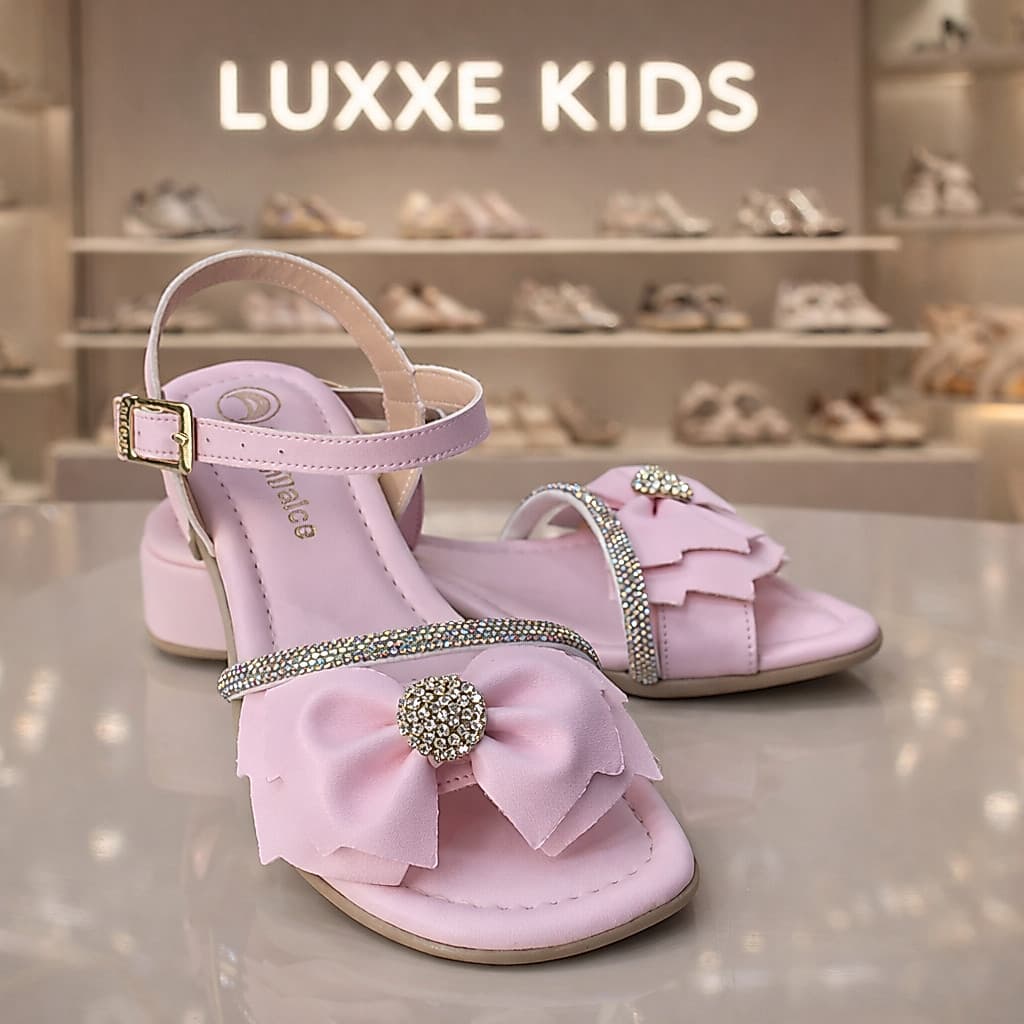 Sandália infantil com laço e strass Sandália feminina luxo
