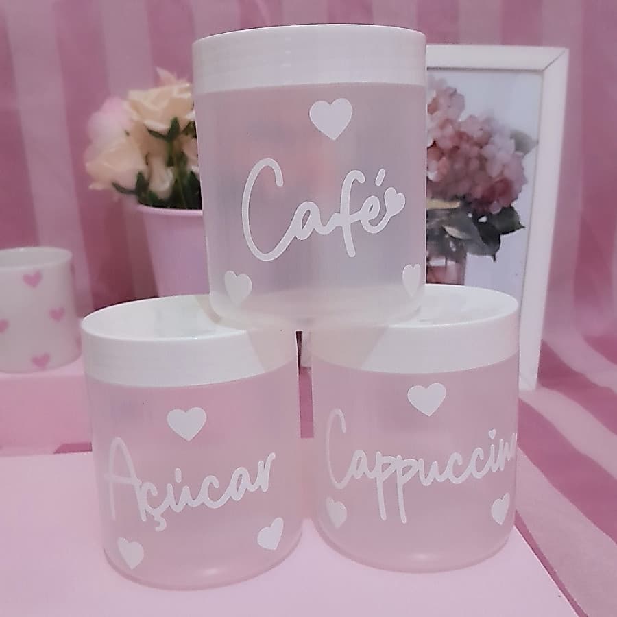 Kit Cantinho Café Decorativo Personalizado Transparente Cores 500ml