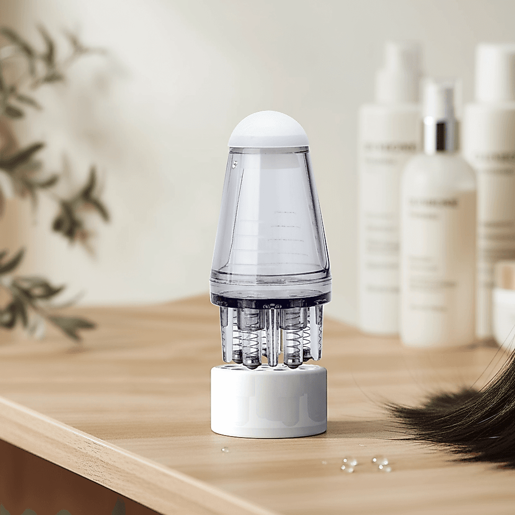 Pincel Massageador Portátil para Couro Cabeludo com Aplicador de Sérum para Crescimento de Cabelo, Óleo Líquido e