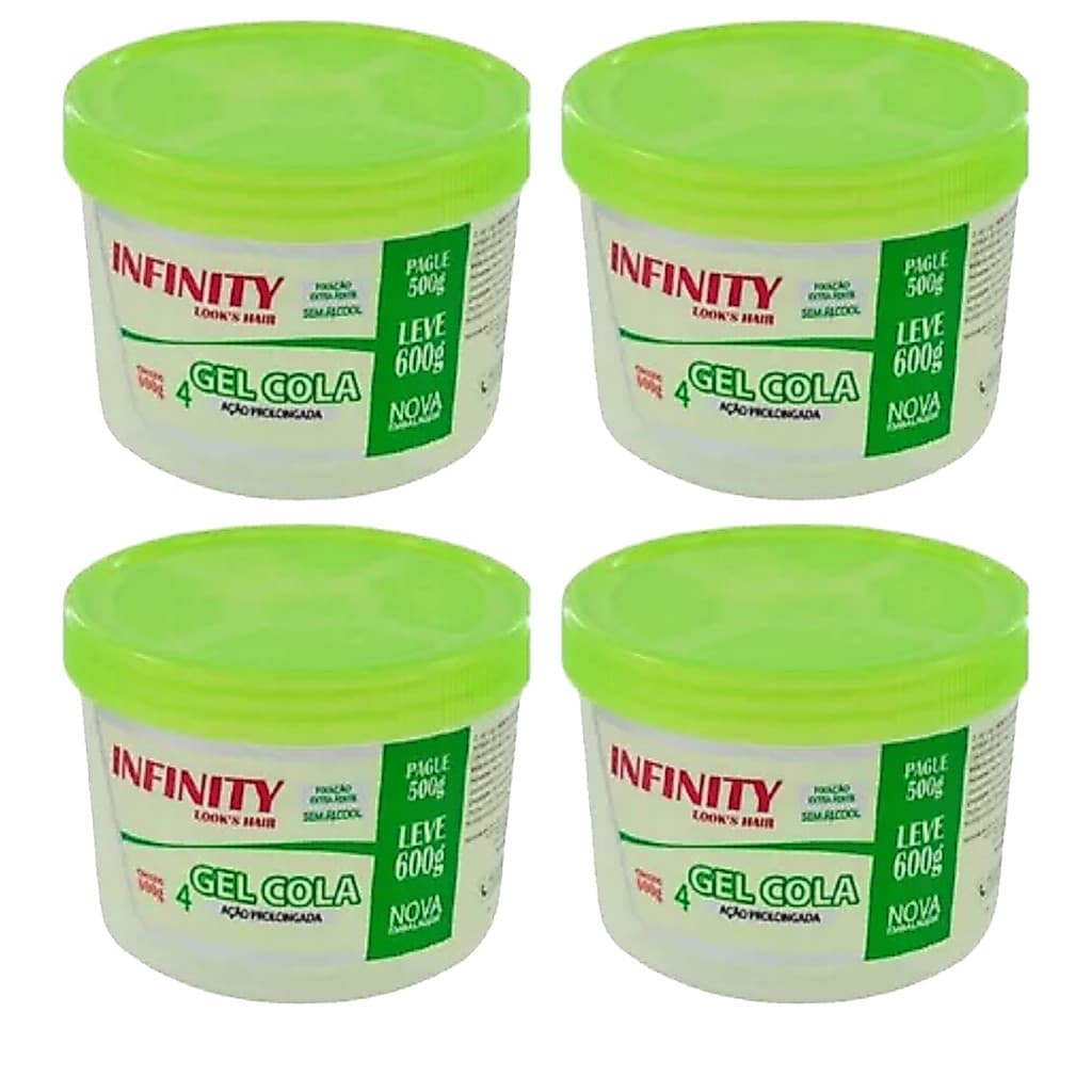 Kit 4x Gel Cola Capilar Masculino Infinity 600g Fixação Forte e Flexível  Brilho  Hidratação