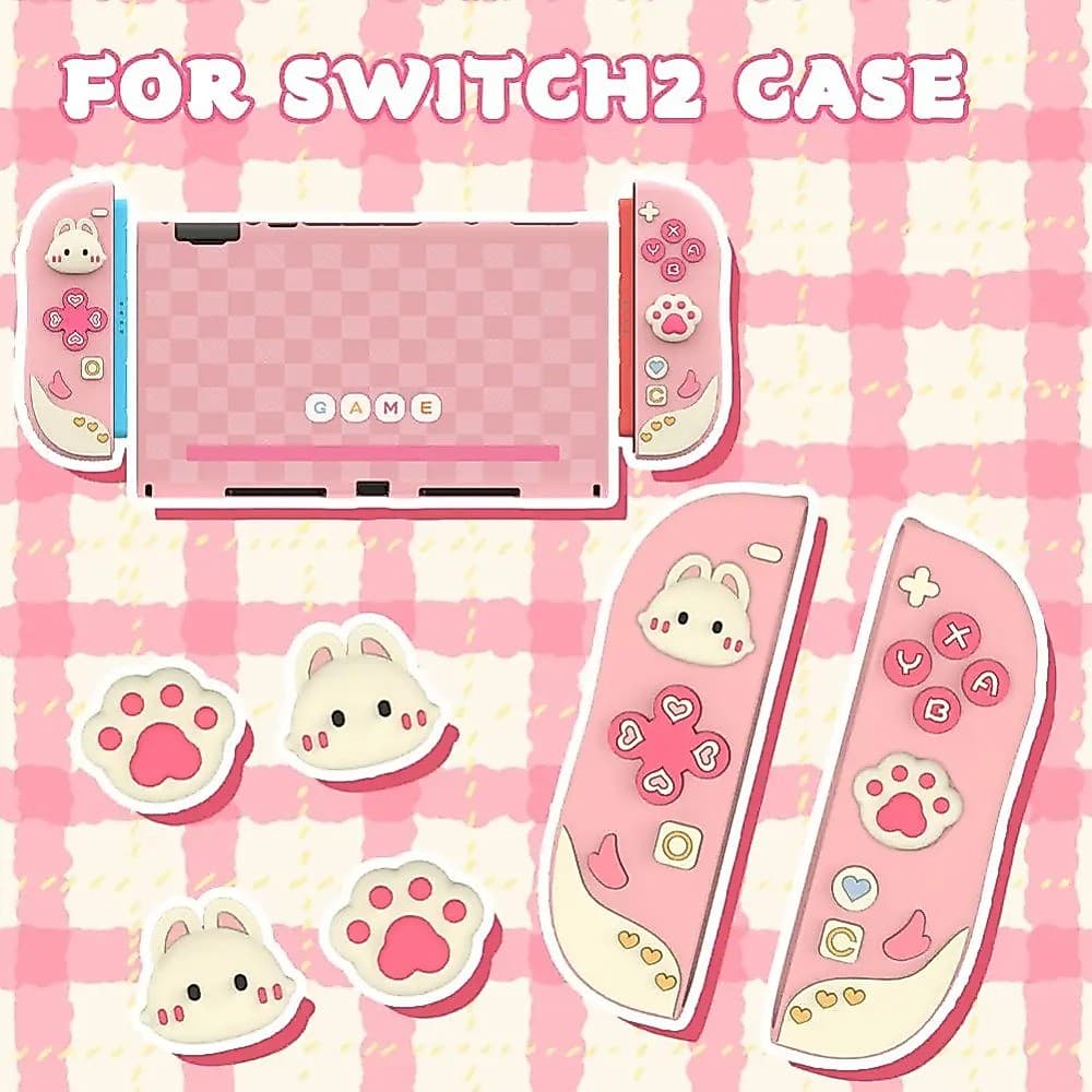 Rosa Dos Desenhos Animados Encaixável Capa Protetora Para Switch 2 Caso Protetor Compatível Com Interruptor 2 Kawaii Gat