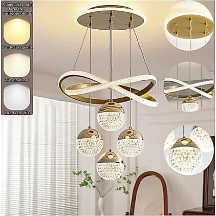 110V-220V Lustre Sala De Jantar Luz Simples Cozinha Luz Quarto Moderno Simples 3 Cores Em 1~