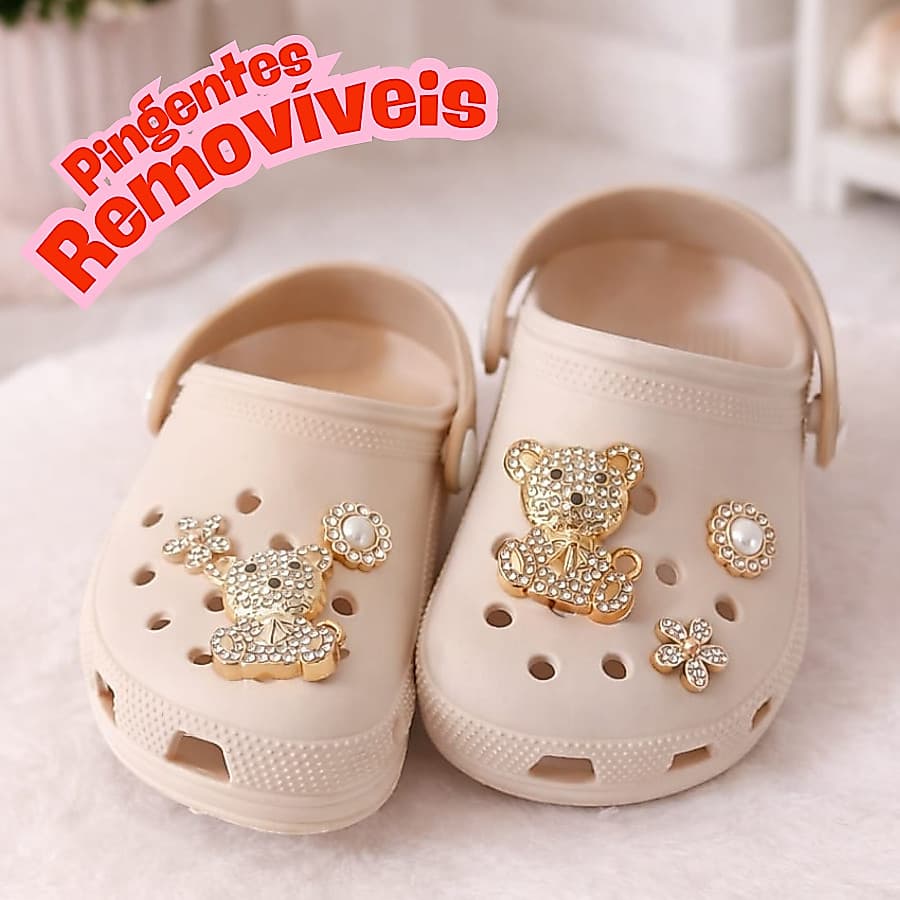 Babuche Bebe Menina Com Pingentes Papete Infantil Feminina Luxo