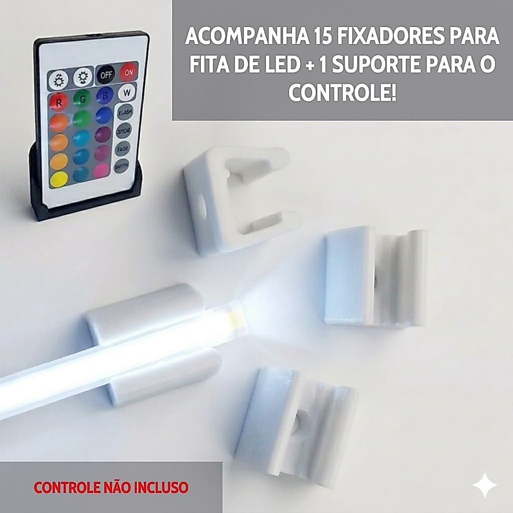 Kit 15 Presilha Fixação Mangueira Led + Suporte Preto Para o Controle da Fita de Led RGB