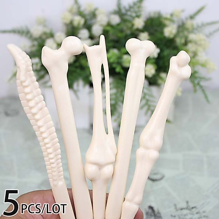 5 unidades / conjunto Caneta esferográfica criativa em formato de osso presente de Halloween