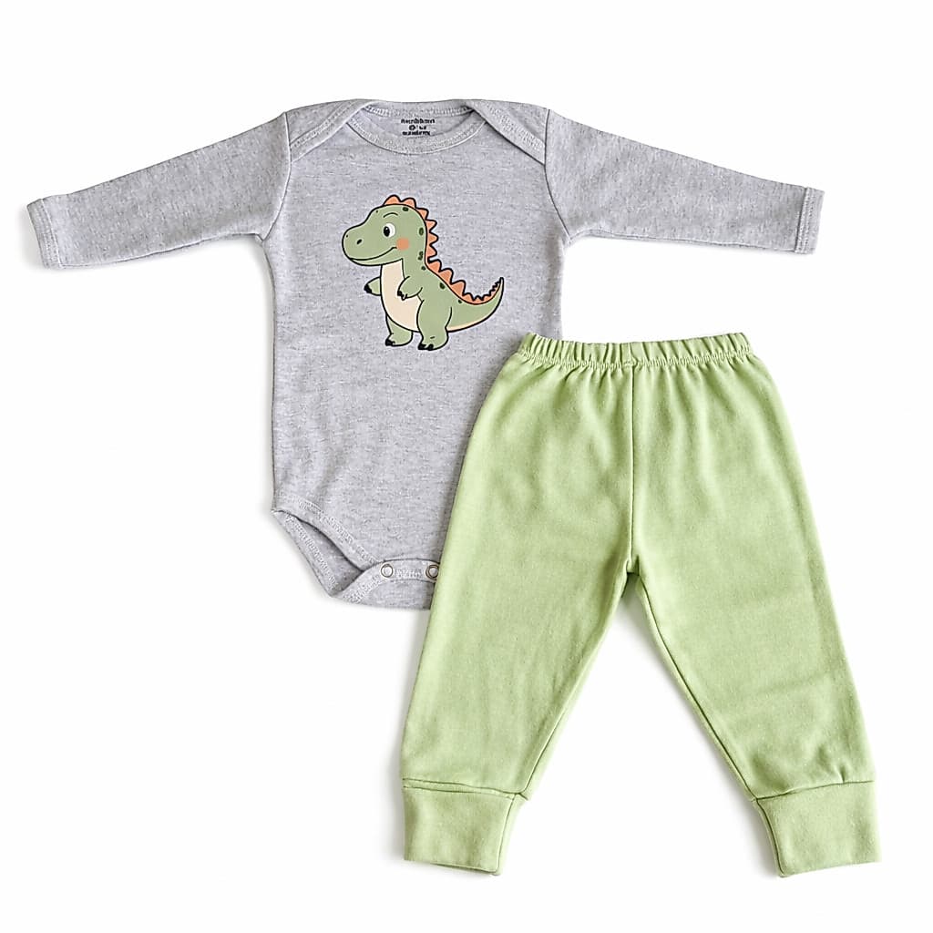 Conjunto de bebê Infantil Inverno Frio Menino Body Manga Longa + Calça 100% Algodão.