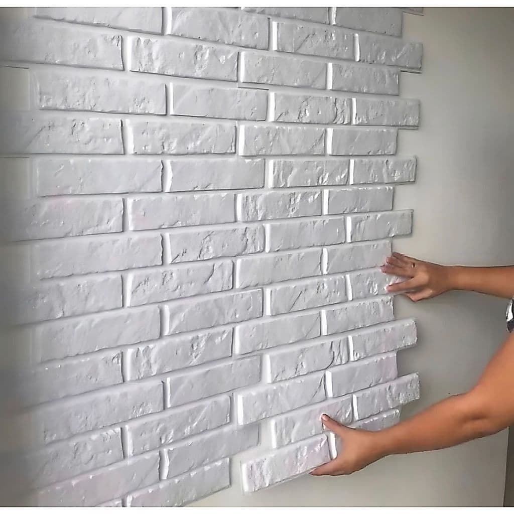 Placas De Parede Pvc 3d Revestimento Alto Relevo Tijolo Tijolinho Cor Branco