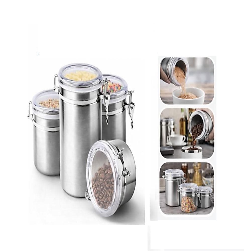 KIT 4 POTES PORTA MANTIMENTOS INOX HERMETICO