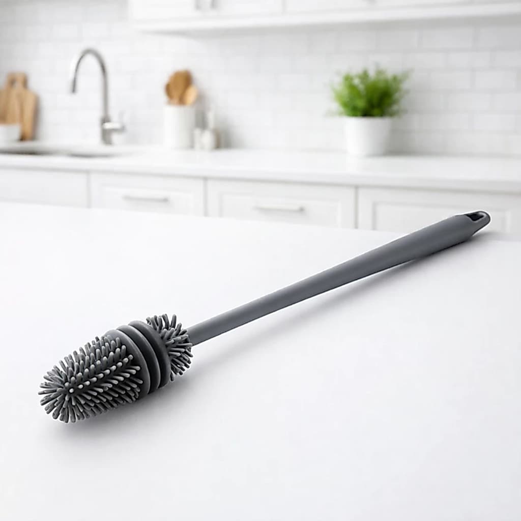 Escova De Silicone Para Lavar Garrafa Mamadeira Copo Taça Cozinha Limpeza Multiuso Com Cabo