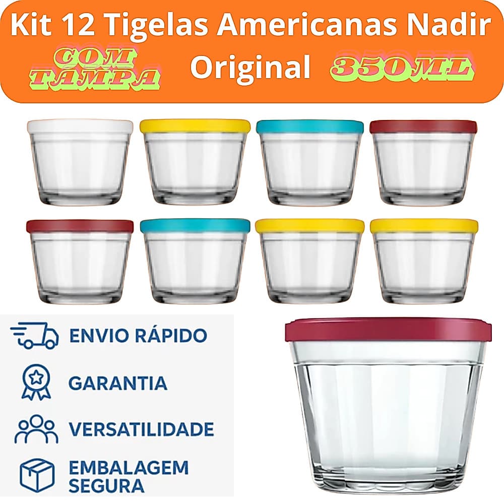 Kit 12, 8, 4, 2 Tigelas de Vidro Nadir 350ml Copo Americano Marinex Micro-ondas, Freezer e etc.