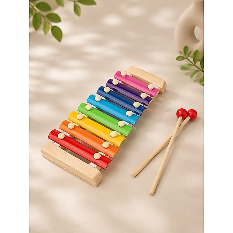 Xilofone Infantil Educativos com Baquetas Musical com 8 Notas Colorido Brinquedo Montessori de MDf Didadico Coordenação