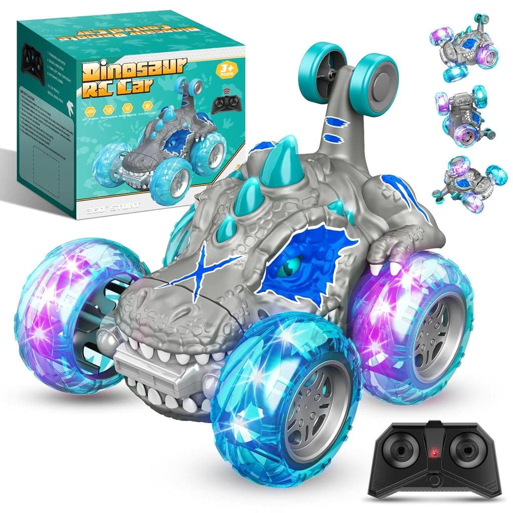 Carrinho Recarregável Controle Remoto Acrobata Gira 360 Graus Dinossauro Com Luzes Infantil Kizumba