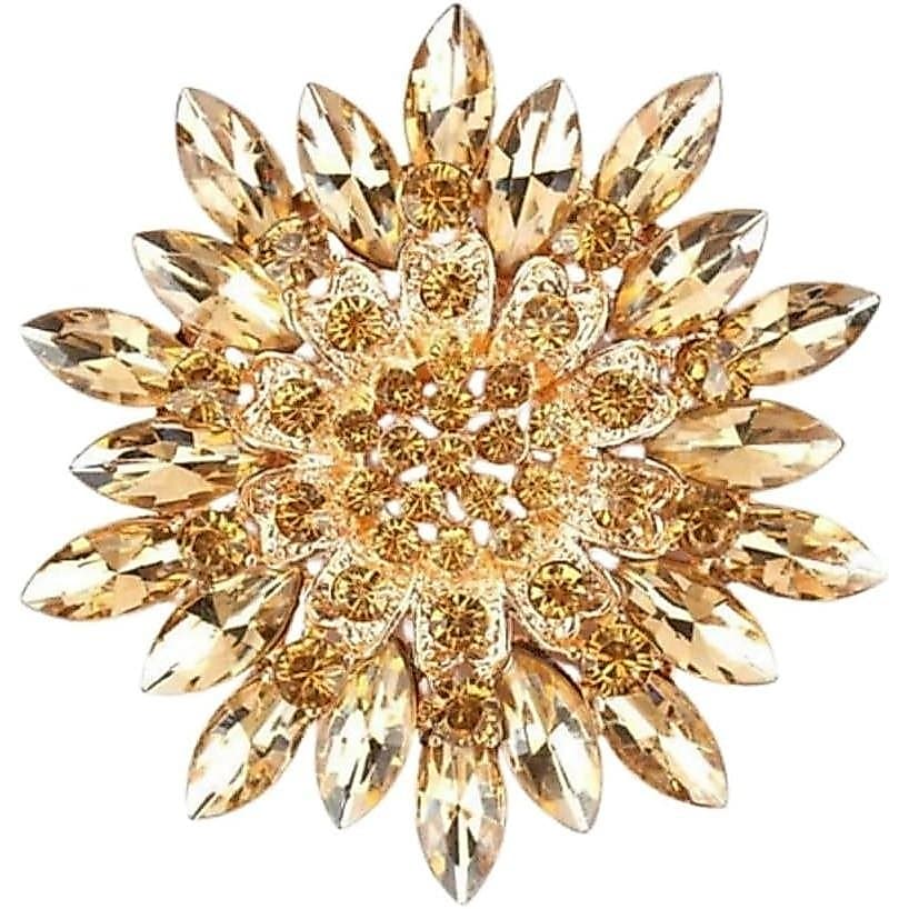Broche de Cristal com Strass Colorido em Forma de Girassol para Decoração de Vestidos e Chapéus Femininos