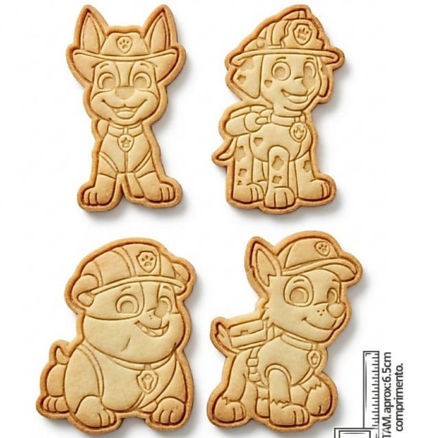 Kit 4 Moldes Confeitaria Patrulha Canina Cortadores Biscoito Biscuit Bolacha Pasta Americana - Paw Control Tema infantil