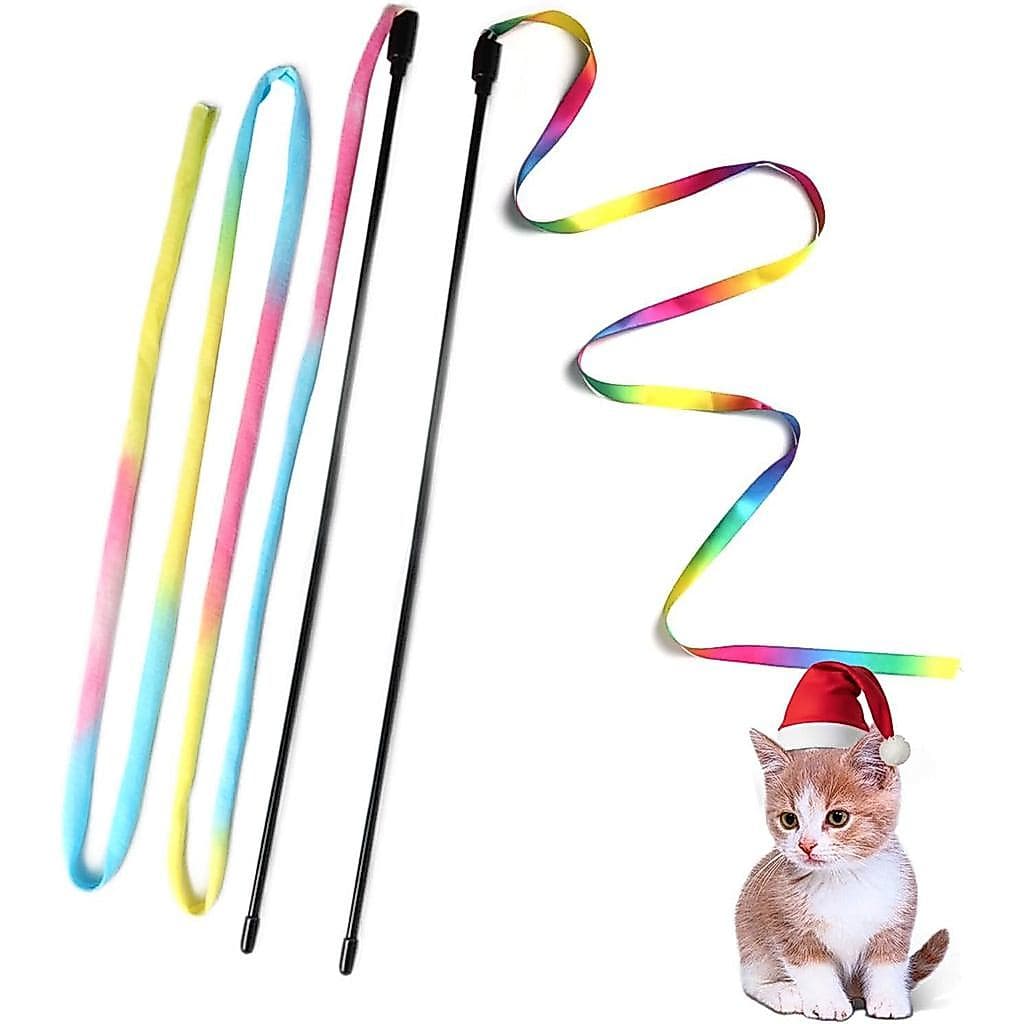 M JJYPET Varinha Interativa para Gatos, adequada para gatos de interior, corda colorida para varinha de brincar com gato
