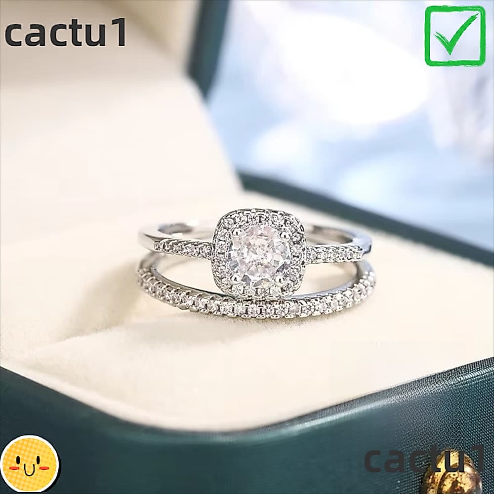 CACTU 2 Peças De Anel De Princesa De Cristal , Conjunto Oval AAAA , Anéis De Casamento De Luxo Para Mulheres E Homens