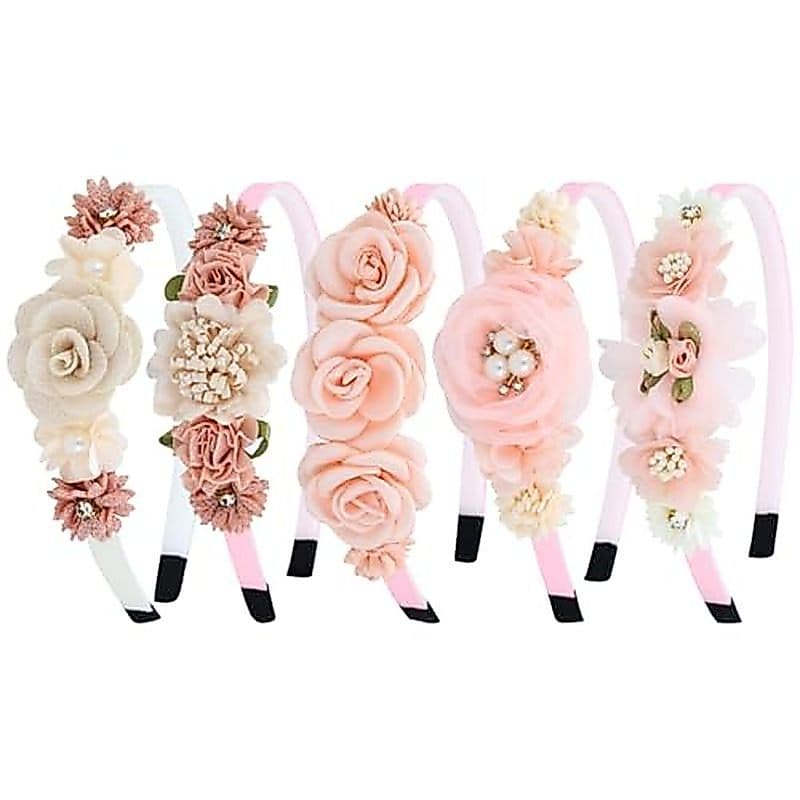 Dizila 5 Peças Bege Rosa Plástico Flor Headbands Floral Faixas De Cabelo Aros Acessórios Para Bebês Meninas Crianças Ado