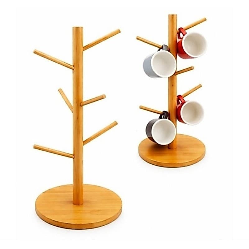 Suporte para Canecas de Madeira para Cozinha Organizador de Chá e Café Suporte para 6 Canecas Estilo Moderno e Prático
