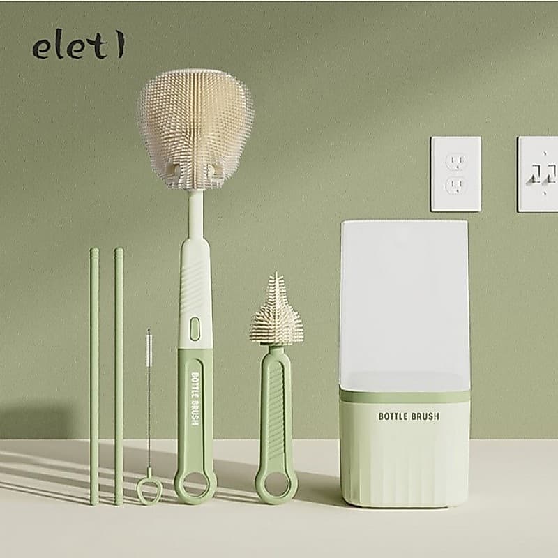Conjunto De Escova De Mamadeira De Silicone 6 Em 1 Com Rack De Drenagem-Escovas Portáteis De Limpeza Para Viagem
