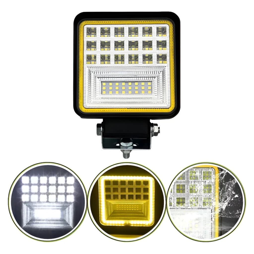 Farol Milha Led Extra Forte 126w 42 Led 9v-30v 6000K IP67 Carro Trator Caminhão Maquinas Agrícolas