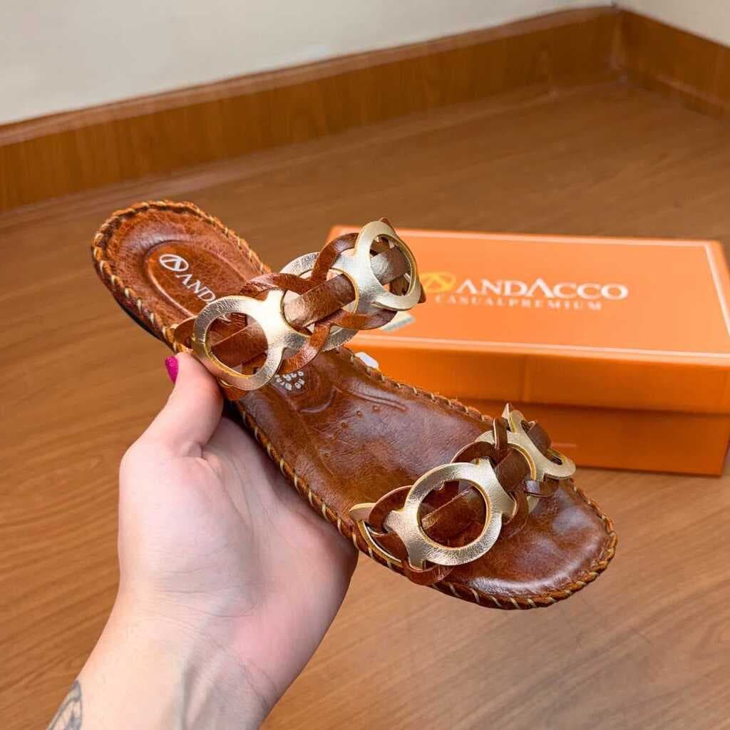 ANDACCO RASTEIRINHA COURO LEGITIMO MODERNA MACIA LEVE REF 12408 MARROM