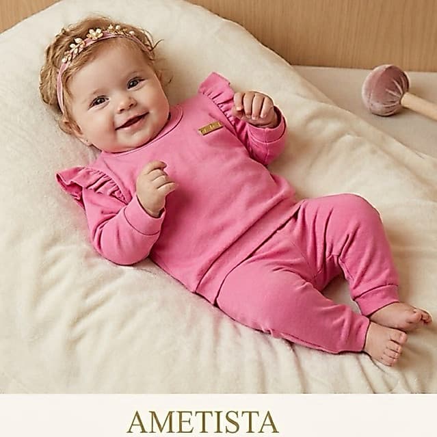 Conjunto Bebê Menina Inverno Manga Longa Babadinho | Roupa Bebê Confortável 0 a 4 Meses Malha Algodão
