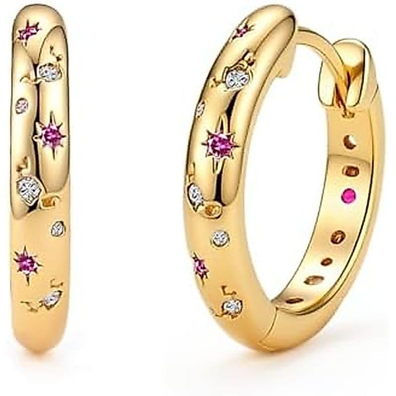 Brincos De Argola Divertidos Ouro Para Mulheres Huggie Em Forma De U Vários Hipoalergênicos Fofos Coloridos Com Pedras P