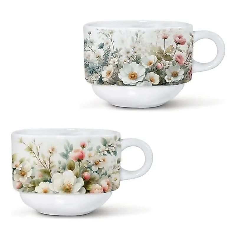 4 Canecas De Porcelana Com Suporte De Metal Florada Vintage Cantinho Do Café