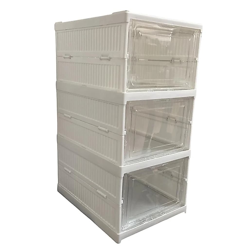 Sapateira Organizadora Dobrável 3 Andares Empilhável Porta Transparente Armário Organizador de Sapatos Branco
