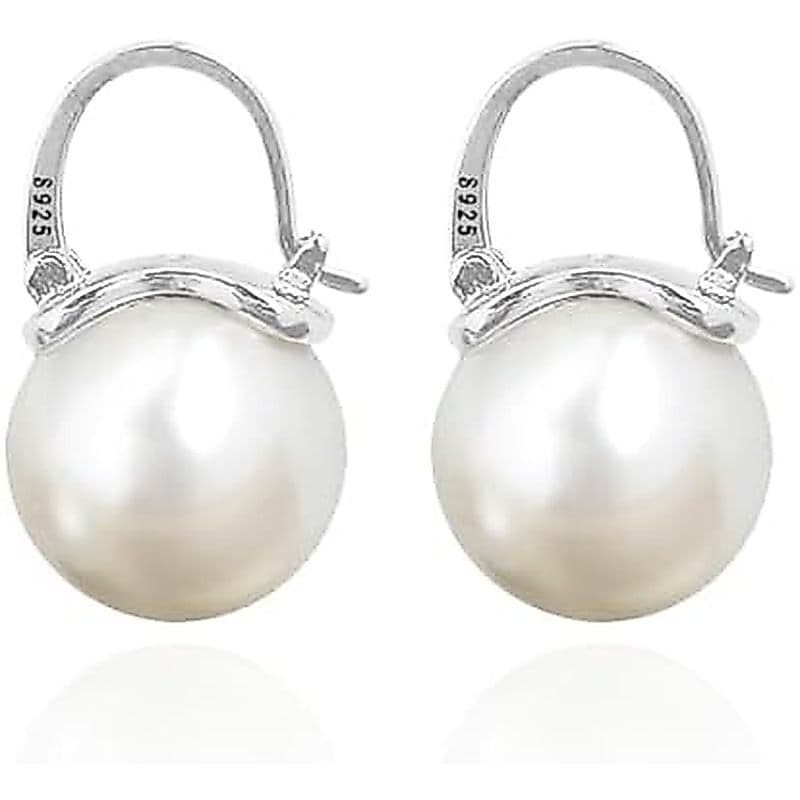 OwMell Elegante 925 Prata Esterlina Pérola Brincos Pendurados Banhados A Ouro Para Mulheres Tamanho Grande 12mm