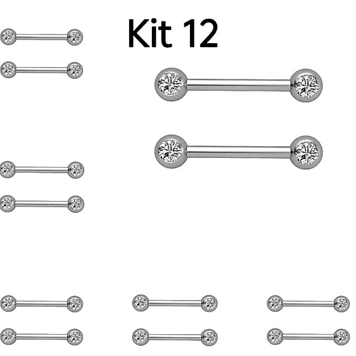 Kit 2 - 12 Piercing Mamilo de Aço inoxidável