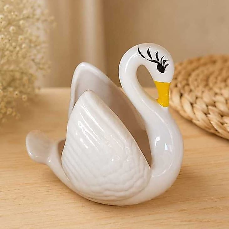 Vaso Cisne Decorativo em Cerâmica Pintado a Mão