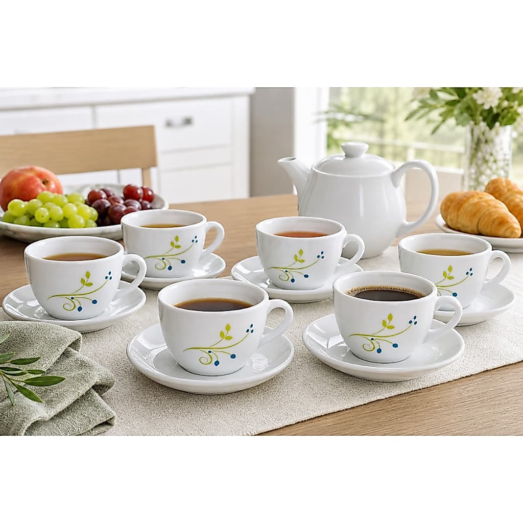 Conjunto 6 Xicaras Porcelana Branco 130ml Design Tropical Estilo Lagoa Bebidas Cafes