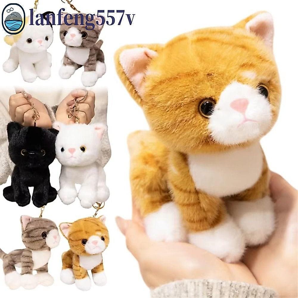 Boneca De Gato Simulada LANFENG , Brinquedo De Pelúcia Macio E Peludo Para Gatinho , Chaveiro Kawaii Cinza Branco