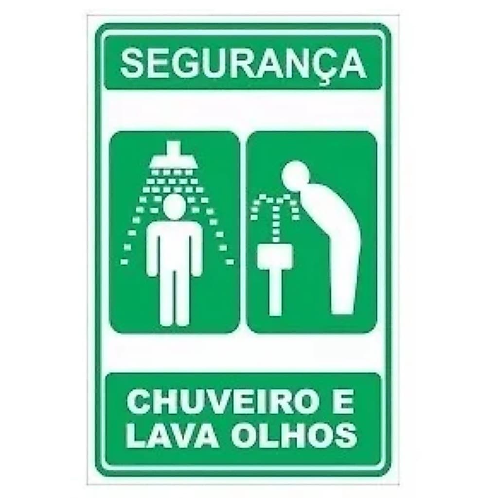 Placa Chuveiro E Lava-olhos De Emergência (30x20cm) SINALIZAÇÃO SEGURANÇA INDUSTRIA FABRICA LABORAL PVC Construção