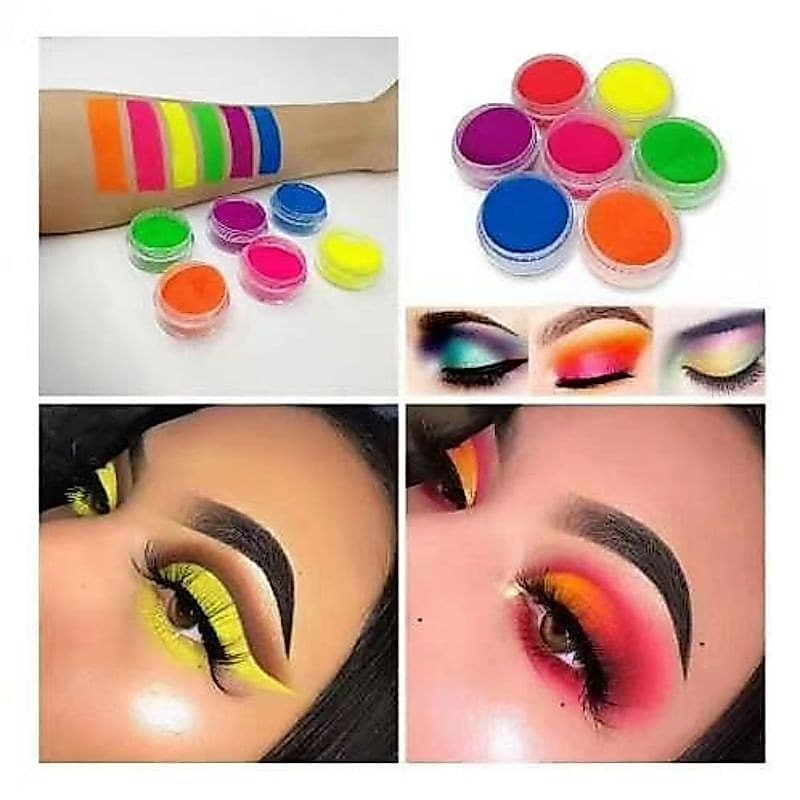 6 Cores de Sombras Pigmento Neon Colorido Em Pó Corretivo Festas